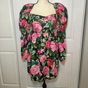 Buddy Love Stassie Puff Sleeve Babydoll Dress - Rosa Pink Roses‎ Size Medium